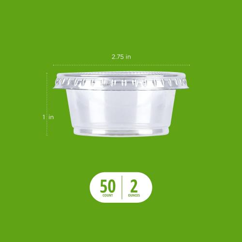 Amazon Basics Disposable Plastic To-Go Cups and Lids, Mini, 2oz, 50 Count, BPA Free, for Condiment, Salad Dressing, Sauces, Jello Shots