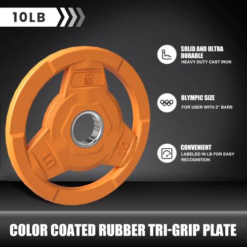 Color Coded 2-Inch Rubber Coated Olympic Grip Plate for Barbell,Solid Cast Iron Weight Plates for Strength Training,Weightlifting,Crossfit, Home Gym, 2.5/5/10/15/25/35/45 LB, Single and Pair