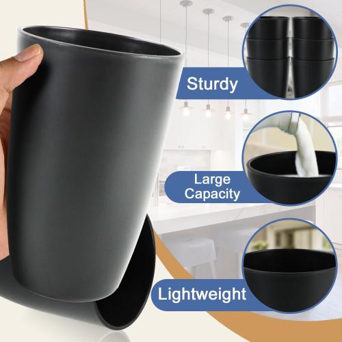 Wheat Straw Cups 20 OZ Set of 6, Unbreakable Drinking Cup Reusable, Alternative to Plastic Cups Reusable, Dishwasher Safe Drinking Glasses for Kitchen Water Tumblers (Black)