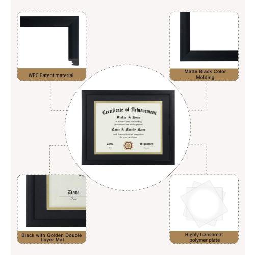 ELSKER&HOME 8.5x11 Certificate Frame - Classic Black Color Frame - Displays Diploma 8.5x11 Inch with Mat - 11x14 Inch Without Mat - For Document/Photo(Double Mat - Matte Black with Gold Rim)