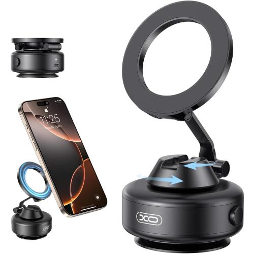 Electric Magnetic Car Phone Holder, 360 Rotation Vacuum Suction Cellphone Mount Foldable Car Mount Stand for iPhone12-16,Mirror/Glass/Screen/Smooth Surface (Not Charge Phone)