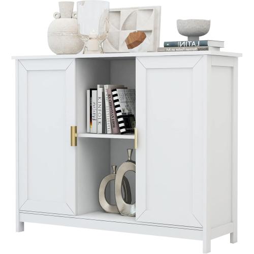 TaoHFE Color White Buffet Cabinet with Storage,Wooden Narrow Sideboard Entryway Cabinets,Modern White Cabinet with Doors Credenza