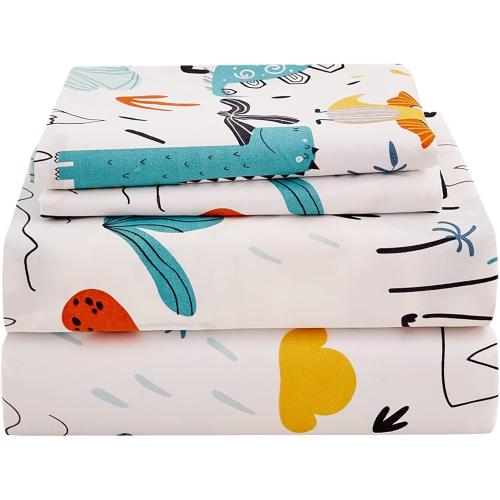 JSD Kids Dinosaur Sheet Set Twin Size, 3 Piece Soft Printed Microfiber Bed Sheets for Boys Girls Deep Pocket