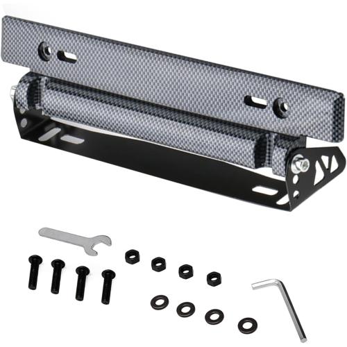 Car License Plate Mount, Adjustable Flip Up License Plate Relocator Bracket, Stable Car Front/Rear License Plate Holder, Universal Racing Style Modification Accessories (Carbon Fiber)