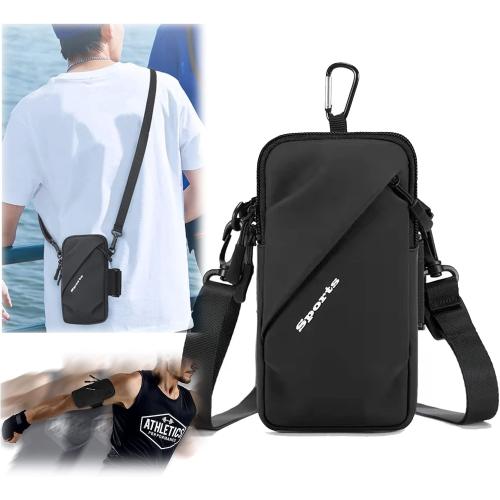 Phone Holder Arm Band, Small Crossbody Shoulder Holsters Bag with Arm Bands, Fits iPhone and Android, Use for Running, Walking, Hiking & Biking (6.7 Inches, Black)