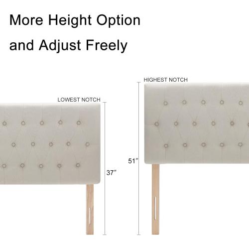 Kingfun Tufted Upholstered Queen Size Bed Headboard in Modern Button Design, Adjustable Solid Wood Head Board, Premium Linen Fabric Padded Headboards in Bedroom (Beige, Queen)