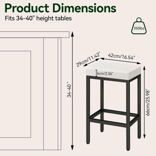 26 Inch Counter Height Bar Stools Set of 4, Fabric Barstools HBS514W-2 | White Kitchen Barstools with Metal Leg, Modern Bar Stool Chairs for Kitchen Island Counter Breakfast Bars Living Room Party