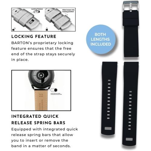 BARTON Elite Silicone Watch Bands - Quick Release - Choose Strap Color & Buckle Color (Stainless Steel, Black PVD or Gunmetal Grey) - 18mm, 20mm, 22mm & 24mm Watch Straps