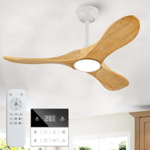 42-Inch Natural Wood Ceiling Fan with Lights, Remote Control, Dimmable, Reversible, Wood Blades, Power-Off Memory, Quiet DC Motor – Modern outdoor Ceiling Fan for Living Room, Bedroom, Patio
