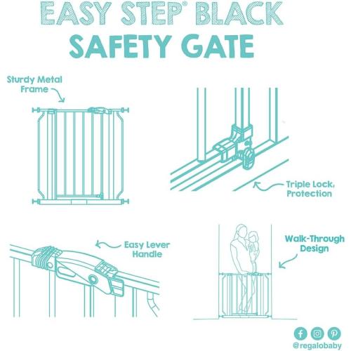 Regalo Safety 29-38.5 Baby Gate for Doorways & Bottom of Stairs, Pressure Mounted Baby Gate with Door for Babies, Toddlers & Pets, Tested & Safe for 30 Years, American Designed, American Owned, Black