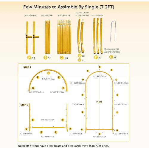 Set of 2 Gold Metal Wedding Arch Backdrop Stand (7.2FT and 6FT), Balloon Arch Stand for for Party, Wedding, Baby Shower, Graduations, Holiday Ceremony - Ideal for Balloons Flowers and Garden Decor