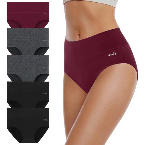 Size XXL coskefy Women's High Waisted Cotton Underwear Soft Breathable Panties Stretch Briefs Ladies Panties 5 Pack