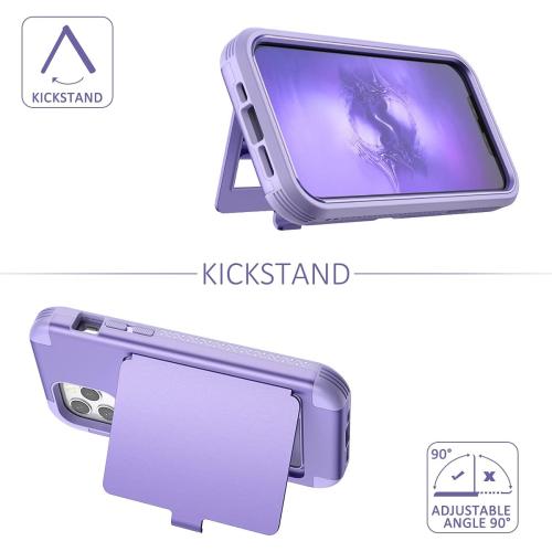 WeLoveCase iPhone 12/12 Pro Wallet Case - Light Purple, Shockproof Defender, Credit Card Holder & Hidden Mirror, 6.1 inch