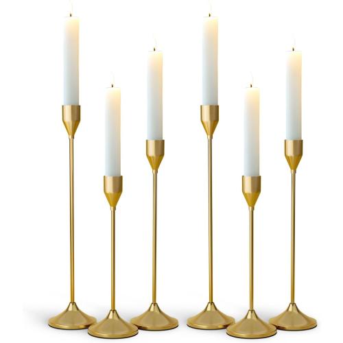 Brass Gold Metal Taper Candle Holder, Vintage Candlestick Holders, Candle Sticks Holder Decor for Wedding Wedding, Dinning, Party, Fits 3/4 inch Thick Candle&Led Candles (Set of 6 Pcs)