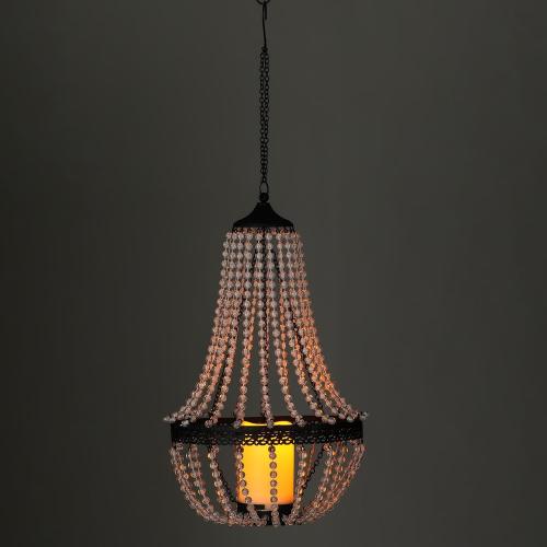 Hanging Candle Lantern Outdoor, 27” Battery Operated Modern Clear Acrylic Crystal Chandeliers with Flickering Yellow Led Candle Light S Hooks for Garden, Backyard, Gazebo, Room Indoor Indoor Decor