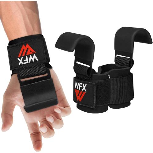 WFX Weight Lifting Hooks, Non-Slip Rubber Coated Grips, 7mm Neoprene Wrist Support Padding, Power Lifting Barbell Rows Dead Lifts Chin Pull Up Fitness Strength Training Straps Gym Workout Straps