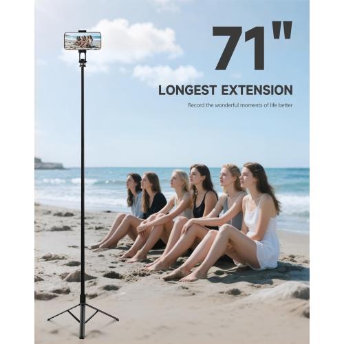 71” Phone Tripod & Selfie Stick, Portable All in One Extendable Cell Phone Tripod Stand, with Wireless Remote Control for iPhone/Samsung/Android/Camera