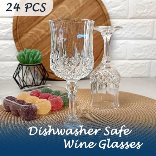 Plastic Wine Glasses, Plastic Goblets Vintage Style Cordial Unbreakable Drinking Glasses, Reusable Drinkware for Wedding Reception, Grand Event Party Supplies, Easter (24, Transparent)