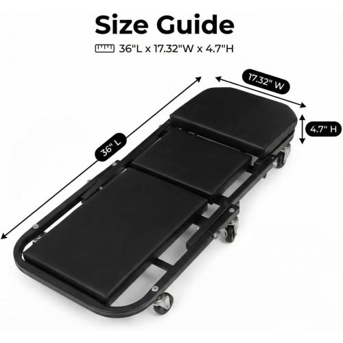 WEEK NINE 36 Inch Foldable Z Creeper Seat, 2 in 1 Rolling Chair and Work Bench for Garage Auto Repair, 330 LBS Capacity, Black