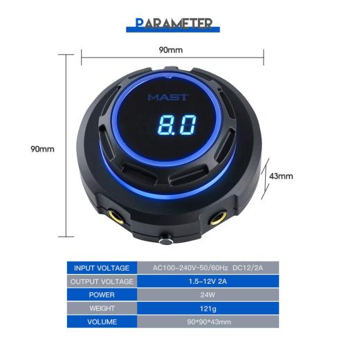 Black Mast Halo Tattoo Power Supply Box LCD Digital Display for Tattoo Machines