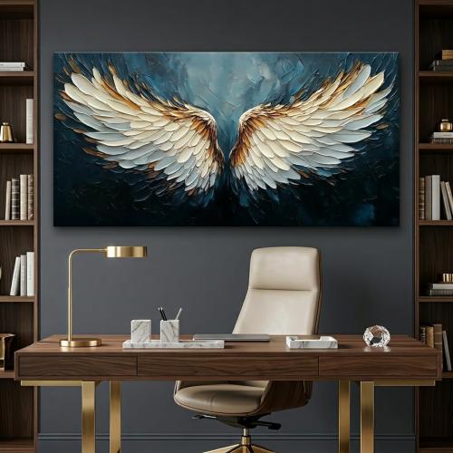 ZESTRILIA Angel Wings Wall Art Blue Oil Painting Reproduction Print Modern Abstract Canvas Paintings Waterproof Artwork Picture for Living Room Bedroom Home Office Kitchen Décor (28x58inch)