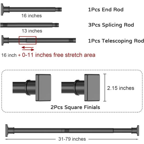 Shower Curtain Rod Adjustable 31-79, Anti-Rust Shower Rod & Spring Tension Shower Rod No Drill, Black Shower Curtain Rod for Bathroom Tension Rod