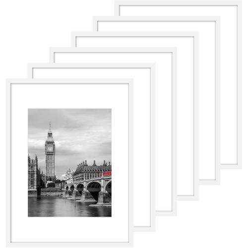 Fixwal 12x16 Poster Frame Set of 6 with Plastic Cover, PVC, White