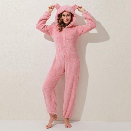Size/M Womens Fleece Onesies Pajamas Jumpsuit Warm Sherpa Romper Sleepwear One Piece Zipper Hooded Playsuit Loungewear