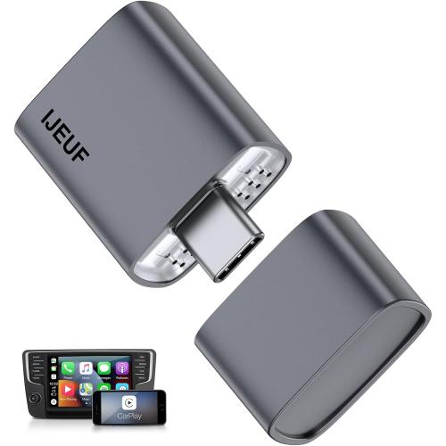 Grey Type C Wireless CarPlay Adapter for Apple iPhone 2025 Upgrade, Converts Factory Wired to Wireless, No Delay, Stable Connection, Mini Apple Carplay Wireless Adapter for iOS 10  and Car from 2018 ,USB/Type C