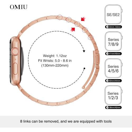 Thin Band Compatible with Apple Watch 40mm 38mm 41mm 42mm 44mm 45mm 49mm, Premium Stainless Steel Metal Replacement Adjustable Wristband Strap for iWatch Ultra SE Series 9/8/7/6/5/4/3/2/1 Women