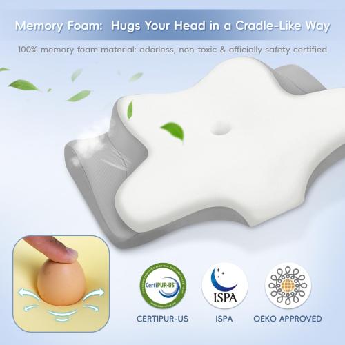 Cervical Neck Pillow, Memory Foam Pillows for Neck and Shoulder Pain Relief, 2 Heights Ergonomic Pillow with Breathable Ice Silk Cover, Neck Support Pillow for Stomach Sleepers White