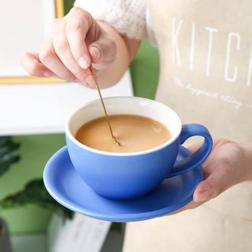 Yundu Ceramics Latte Cup and Saucer - 10 oz for Cappuccino,Tea,Cafe Mocha, Set of 4,Matte Mixed Color