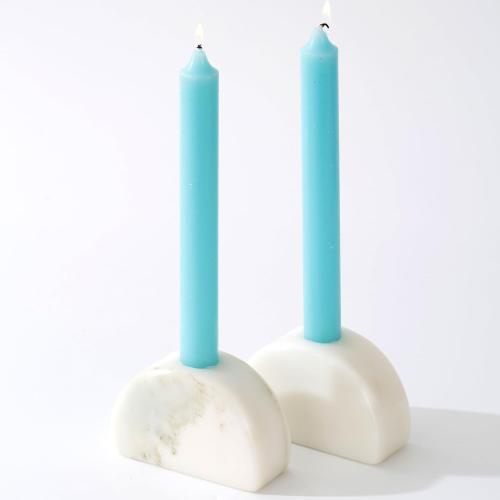 Set of 2 Candle Holder, Natural Marble Candle Stick Holder, Heavy Candlestick Holders - Semi-Circular Modern Home Decor(2White)