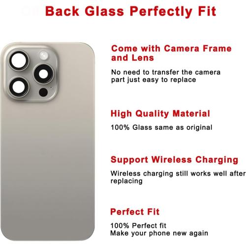 Rear Back Glass Replacement for iPhone 15 Pro Max 6.7-inches with Reparing Tool Kit and All Necessary Parts (Natural Titanium)