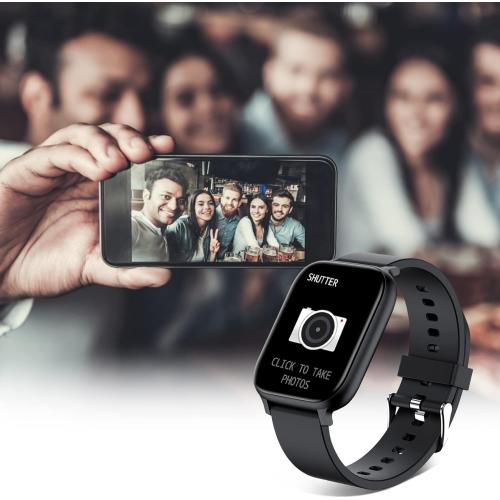 Smart Watch for Men Women Compatible with iPhone Samsung Android Phone 1.83 inch Full Touch Screen IP68 Waterproof Bluetooh Fitness Tracker Heart Rate/Sleep Monitor, Black