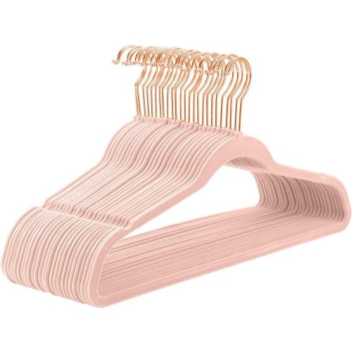 MIZGI Velvet Hangers 60 Pack Non Slip Heavy Duty Blush Pink Rose Gold Hooks