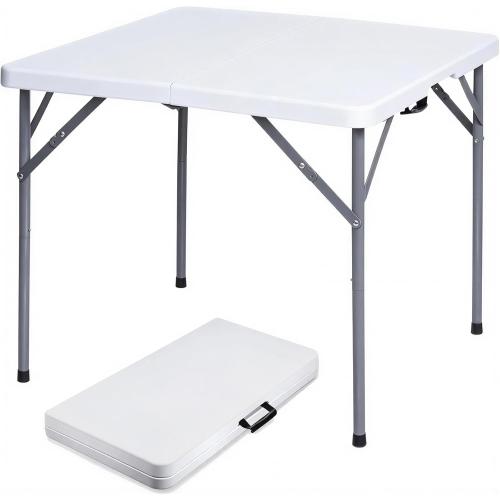 Lakhow 34 Square Folding Table, Fold-in-Half Utility Dining Portable Table Heavy Duty HDPE Plastic Foldable with Carrying Handle Indoor Outdoor for Picnic, Party