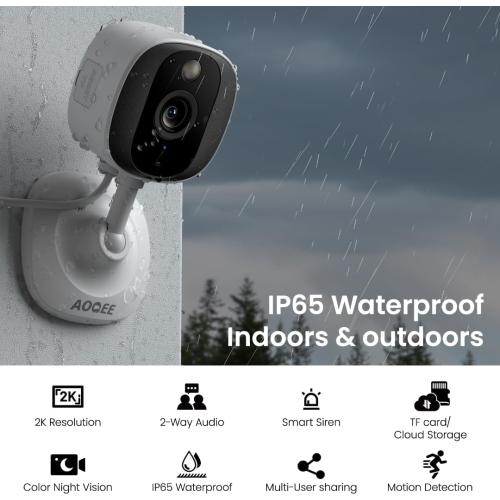 2K Cameras for Home Security-Outdoor/Indoor Camera for Dog/Cat/Pet/Nanny/Baby, Color Night Vision, White Light, Siren, 24/7 SD Recordings, Works with Alexa/Google Home, C1 (C1-White-2pack-2.4G)