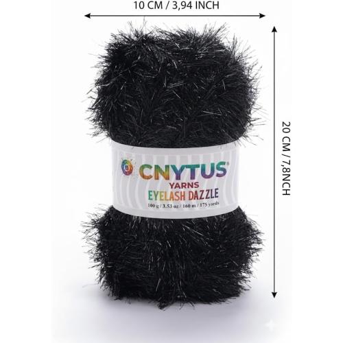 Sparkle Eyelash Dazzle Fun Fur Yarn for Knitting & Crochet | Super Soft Chunky Fuzzy Fiber for Doll Hair, Scarves & Crafts |100 gr. / 3.53 oz. - 160 Mt. / 175 Yards (1Skein, Black)