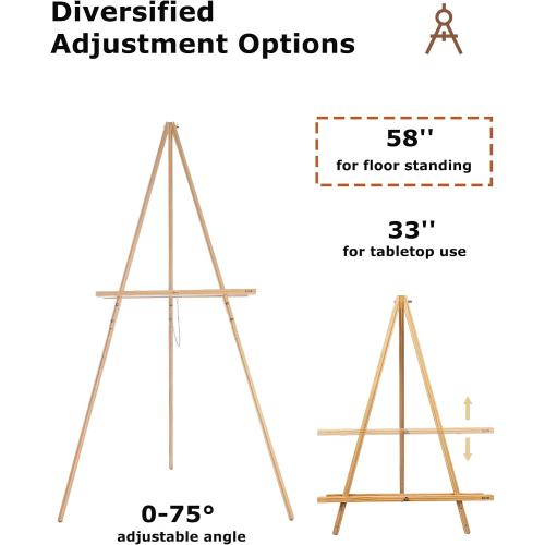 DJAR 63 Wooden Easel Stand for Sign, Dual-use Adjustable Height, Wood Floor Display Easel for Wedding, Welcome Board, Poster, Picture, Photo- Natural