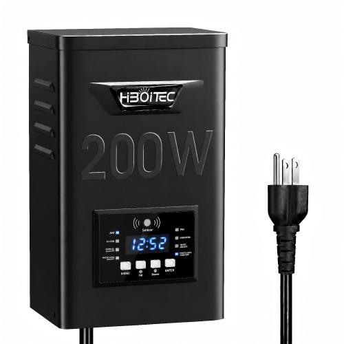 HIBOITEC 200W Low Voltage Landscape Transformer, Outdoor Lighting Transformer with Photocell Sensor and Timer, 120V AC to 12V/15V AC Waterproof Transformers for Landscape Lighting Path Lights