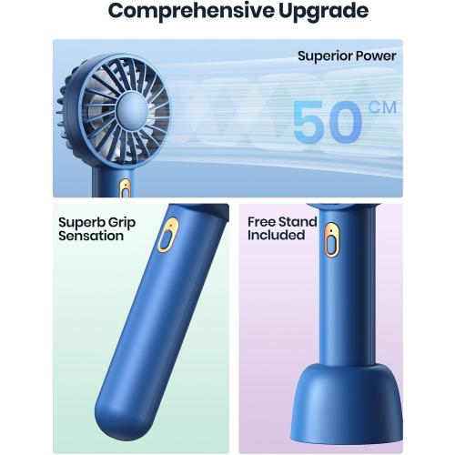 Warmco Mini Portable Fan 2-Pack - 3 Speed Rechargeable Handheld & Desk Fan with Base, Compact Cooling for Travel, Makeup, Summer Gift (Blue & Pink)