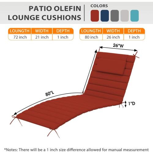 Sundale Outdoor Olefin Quilted Lounge Cushion Set of 2, Patio Foldable Chaise Lounger Cushion, Water-Resistant Lounge Chair Pad with Straps Red, 80 x 26 inches