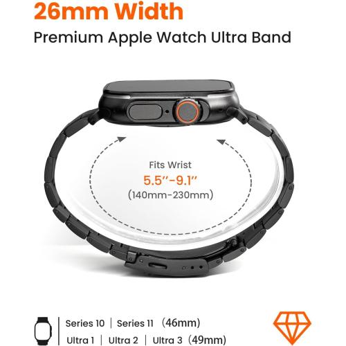 Titanium Watch Band Compatible with Apple Watch Ultra 3 & Ultra 2 1 49mm - 26mm Wide-Body Metal Apple Watch Ultra Band with Scratch Resistant DLC Coating for men - CRNS01 Business Series