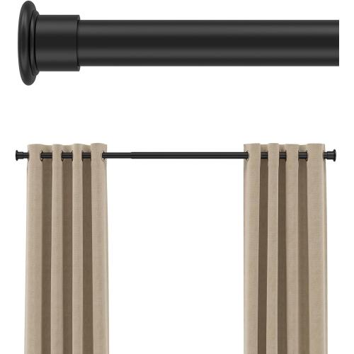 Tension Curtain Rod by EZFurni,42-123 Inches,Heavy Duty Tension Rods for Windows,No Drilling Adjustable Curtain Rod for Patio,Hold Up Blackout Curtains and Non Slip,Black