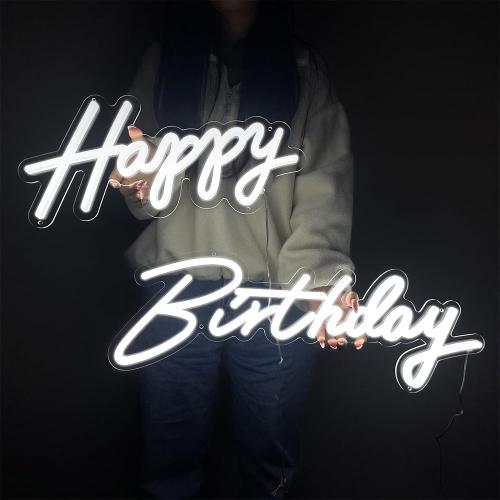 Big Size Happy Birthday Neon Sign Large - Happy Birthday Sign Large 2PCS, Happy Birthday Light Up Sign 12V with Dimmable Switch, Happy Birthday LED Sign for Backdrop, Party, Celebration, Decoration, White