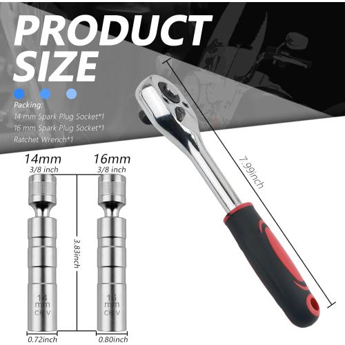 carleef 16mm 14mm Spark Plug Socket with 3/8 Ratchet Wrench,Magnetic Spark Plug Socket Set with 360° Rotation & 12-Point Thin Wall Design,Essential Sparks Plugs Removal Tool Kit