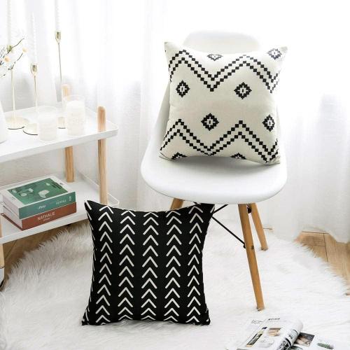 Set of 4 Size 18x18 Color Black and white Boho Pillow Covers,18x18 Pillow Covers Modern Throw Pillow Covers Black Geometric Mudcloth Linen Neutral Decorative Pillow Covers for Sofa Couch Chair