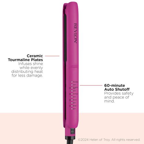 REVLON Ceramic Tourmaline 1 Flat Iron - Hair Straightener Evenly Distributes Heat for Less Damage, 5 Preset Temperatures for All Hair Types