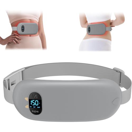 Portable Heating Pad for Cramps, Upgrade Cordless Electric Period Fast Heating Pad for Back Pain Relief Menstrual Belt 6 Heat 6 Massage Modes Gifts for Women Girls Her Girlfriend Grey